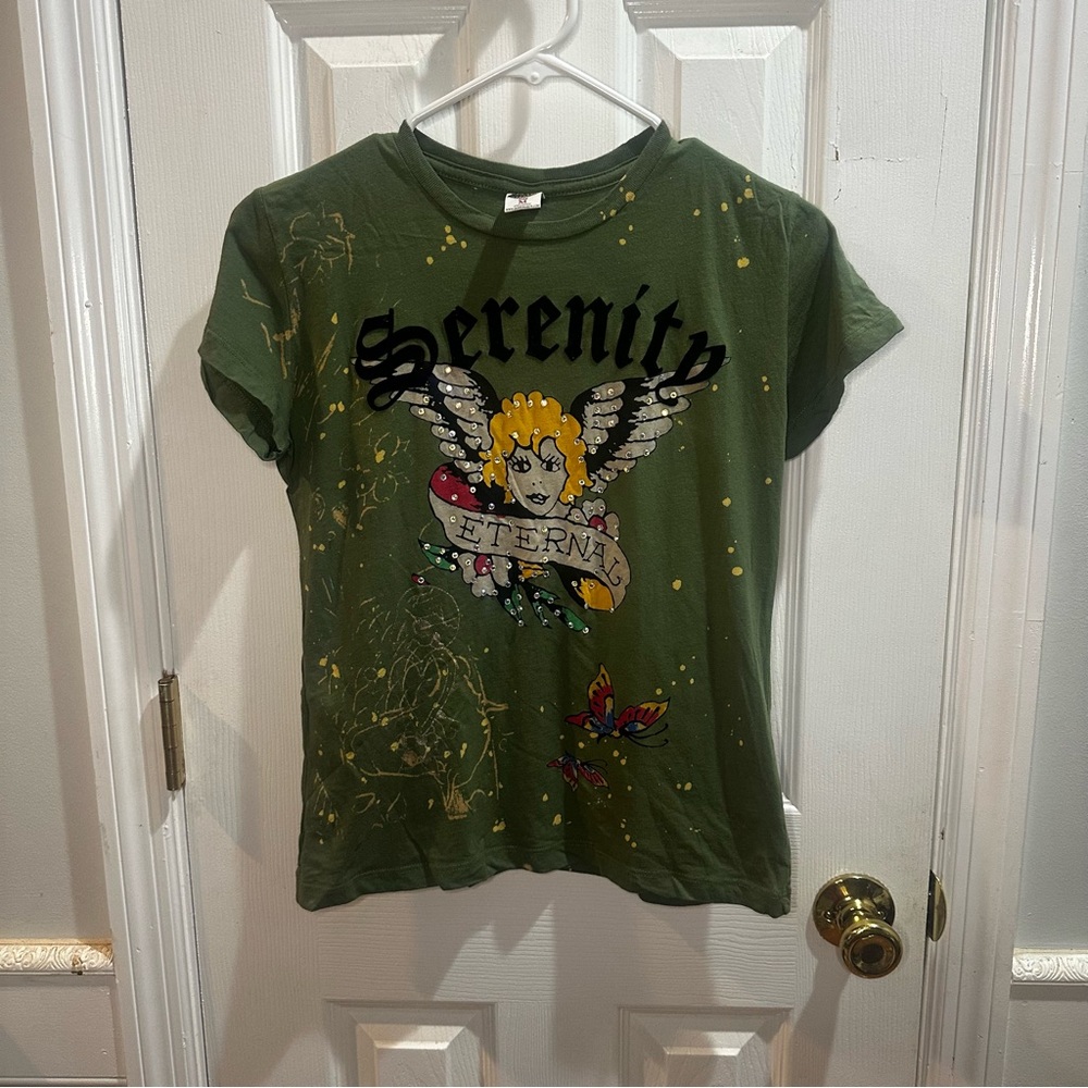 Vintage Y2K Ed Hardy Graphic Logo Green‎ T-shirt Medium